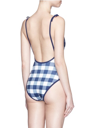 Back View - Click To Enlarge - SOLID & STRIPED - 'The Poppy' low back gingham check tie swimsuit