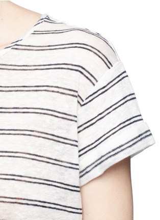 Detail View - Click To Enlarge - VINCE - Rolled sleeve double stripe linen T-shirt