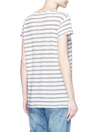 Back View - Click To Enlarge - VINCE - Rolled sleeve double stripe linen T-shirt