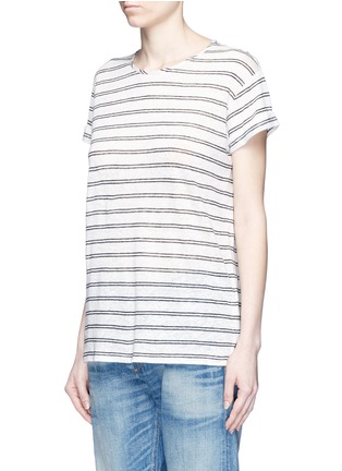 Front View - Click To Enlarge - VINCE - Rolled sleeve double stripe linen T-shirt