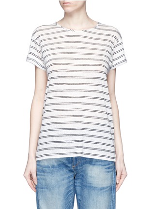 Main View - Click To Enlarge - VINCE - Rolled sleeve double stripe linen T-shirt