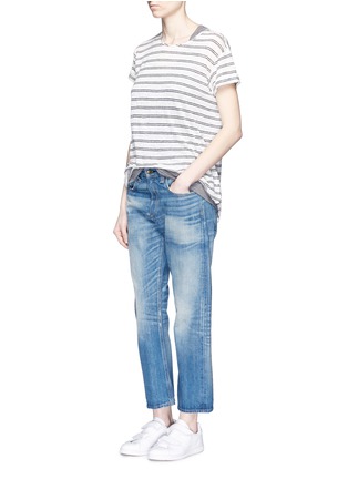 Figure View - Click To Enlarge - VINCE - Rolled sleeve double stripe linen T-shirt