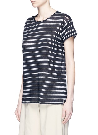 Front View - Click To Enlarge - VINCE - Double stripe rolled sleeve linen T-shirt
