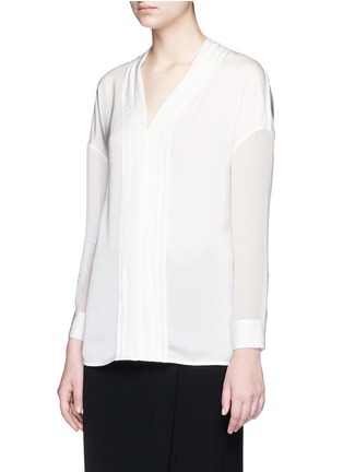 Front View - Click To Enlarge - VINCE - Embroidered V-neck satin blouse