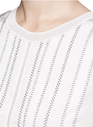 Detail View - Click To Enlarge - VINCE - Stripe stitch layered silk shell top