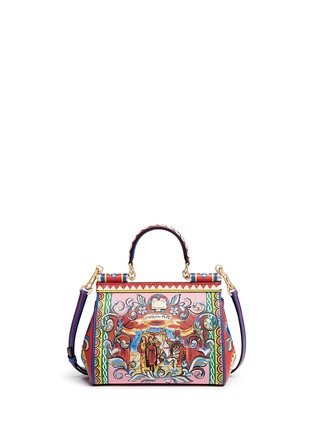 Back View - Click To Enlarge - - - 'Miss Sicily' mini carretto artwork print Dauphine leather satchel