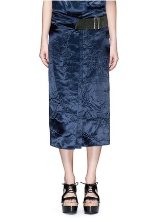Main View - Click To Enlarge - VICTORIA BECKHAM - Crushed satin suede belt pleat skirt