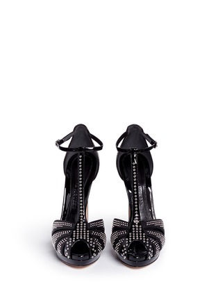 Front View - Click To Enlarge - ALEXANDER MCQUEEN - Eyelet stud mix leather peep toe sandals