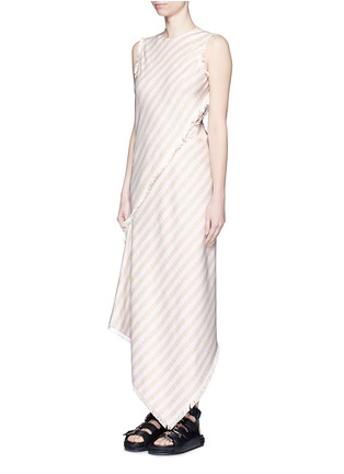 Front View - Click To Enlarge - ACNE STUDIOS - Slash back frayed cotton-linen asymmetric dress