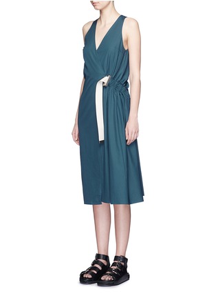 Front View - Click To Enlarge - ACNE STUDIOS - 'Chen Pop' buckled waist poplin wrap dress