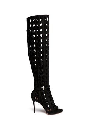 Main View - Click To Enlarge - GIANVITO ROSSI - 'Maxine' cutout suede stiletto boots