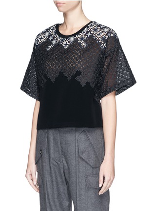 Front View - Click To Enlarge - 3.1 PHILLIP LIM - Floral lace embroidery silk T-shirt