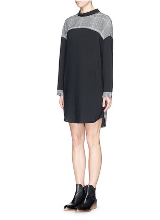 Front View - Click To Enlarge - 3.1 PHILLIP LIM - Glen plaid panel mock neck twill dress