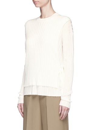 Front View - Click To Enlarge - HELMUT LANG - Sash overlay wool rib knit sweater