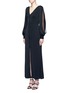 Front View - Click To Enlarge - ALEXANDER MCQUEEN - Chiffon sleeve crepe flared dress