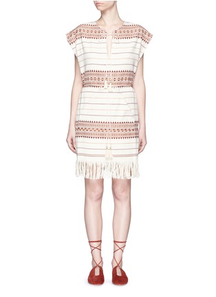 Main View - Click To Enlarge - ZIMMERMANN - 'Harlequin' stripe cotton fringed poncho dress