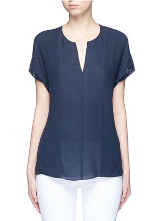Main View - Click To Enlarge - VINCE - Pintuck stitch silk split neck blouse