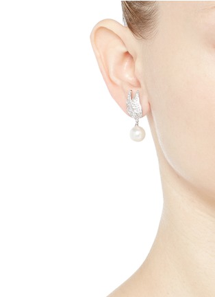 Figure View - Click To Enlarge - CZ BY KENNETH JAY LANE - Faux pearl drop cubic zirconia wing earrings