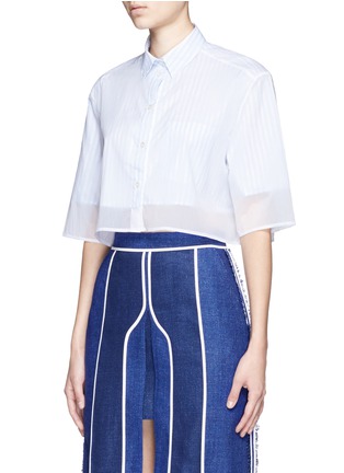 Front View - Click To Enlarge - ACNE STUDIOS - 'Gallio' crinkled overlay cropped pinstripe shirt
