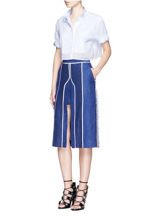 Figure View - Click To Enlarge - ACNE STUDIOS - 'Gallio' crinkled overlay cropped pinstripe shirt