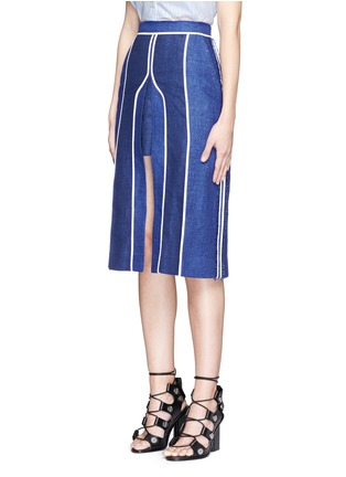 Front View - Click To Enlarge - ACNE STUDIOS - 'Kent' piped linen-wool burlap skirt
