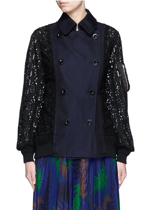 Detail View - Click To Enlarge - SACAI - Double breasted star lace twill short coat