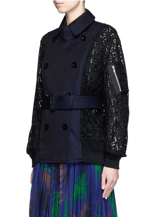 Front View - Click To Enlarge - SACAI - Double breasted star lace twill short coat