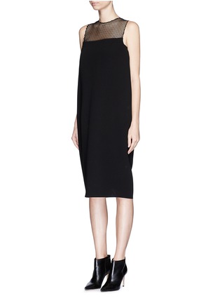 Front View - Click To Enlarge - MS MIN - Mesh panel textured crepe dress