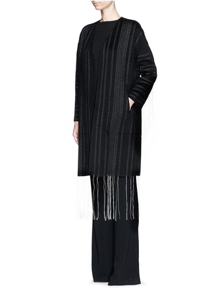 Front View - Click To Enlarge - MS MIN - Fringe trim stitch wool-cashmere coat