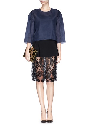 Figure View - Click To Enlarge - MS MIN - Lacquer lace underlay crepe peplum skirt