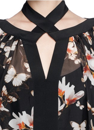 Detail View - Click To Enlarge - GIVENCHY - Magnolia moth print cross necktie blouse