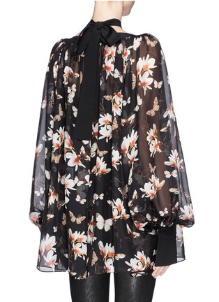 Back View - Click To Enlarge - GIVENCHY - Magnolia moth print cross necktie blouse
