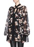 Front View - Click To Enlarge - GIVENCHY - Magnolia moth print cross necktie blouse