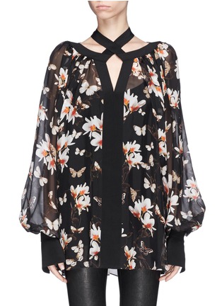 Main View - Click To Enlarge - GIVENCHY - Magnolia moth print cross necktie blouse
