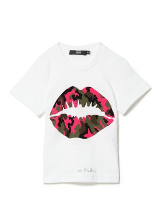 Main View - Click To Enlarge - MARKUS LUPFER - Neon camouflage smacker lip kids T-shirt