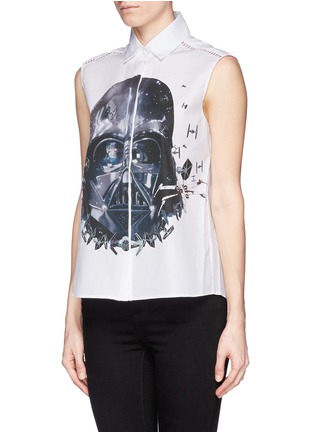Front View - Click To Enlarge - PREEN BY THORNTON BREGAZZI - 'Darth Vader' print cutout lace trim shirt