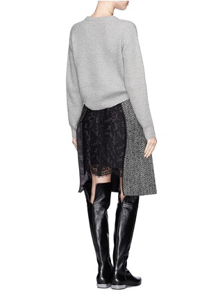 Figure View - Click To Enlarge - SACAI - Lace underlay herringbone wool wrap skirt