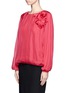 Front View - Click To Enlarge - LANVIN - Silk overlay floral appliqué long-sleeve top