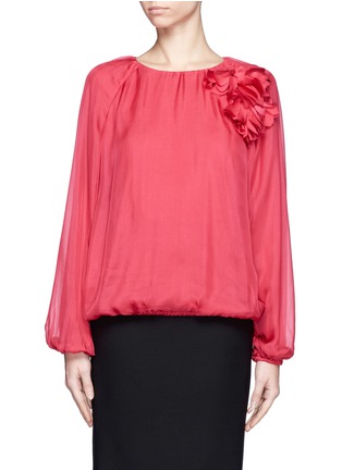 Main View - Click To Enlarge - LANVIN - Silk overlay floral appliqué long-sleeve top