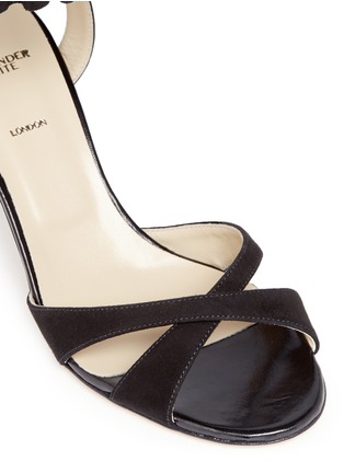 Detail View - Click To Enlarge - ALEXANDER WHITE - 'Ines' ruffle elaphe trim suede sandals