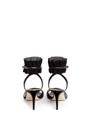 Back View - Click To Enlarge - ALEXANDER WHITE - 'Ines' ruffle elaphe trim suede sandals