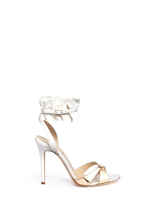 Main View - Click To Enlarge - ALEXANDER WHITE - 'Ines' ruffle elaphe trim mirror leather sandals