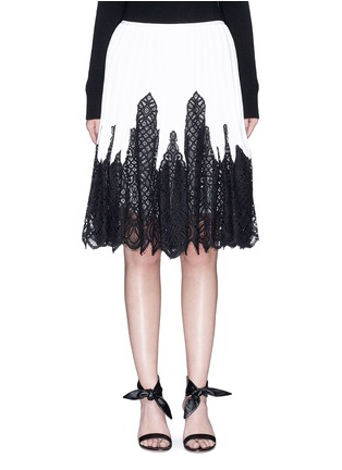 Main View - Click To Enlarge - OSCAR DE LA RENTA - Eyelash guipure lace pleated knit skirt