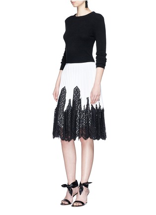 Figure View - Click To Enlarge - OSCAR DE LA RENTA - Eyelash guipure lace pleated knit skirt