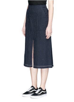 Front View - Click To Enlarge - T BY ALEXANDER WANG - Stripe slit front raw edge skirt