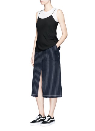 Figure View - Click To Enlarge - T BY ALEXANDER WANG - Stripe slit front raw edge skirt