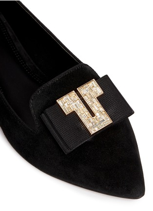 Detail View - Click To Enlarge - TORY BURCH - 'Deco T' strass pavé logo suede flats