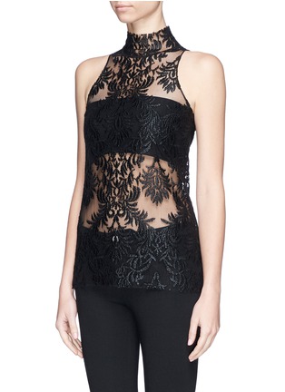 Front View - Click To Enlarge - MS MIN - Floral embroidery mesh top