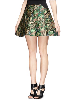 Front View - Click To Enlarge - DELPOZO - Tropical leaf jacquard high waist skirt