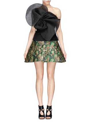 Figure View - Click To Enlarge - DELPOZO - Tropical leaf jacquard high waist skirt